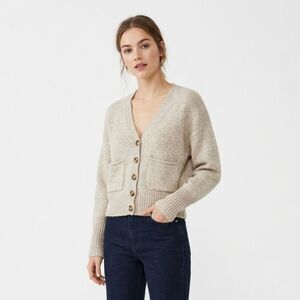 Zara Soft Knit Button-Front Cardigan - Cream - Size Small